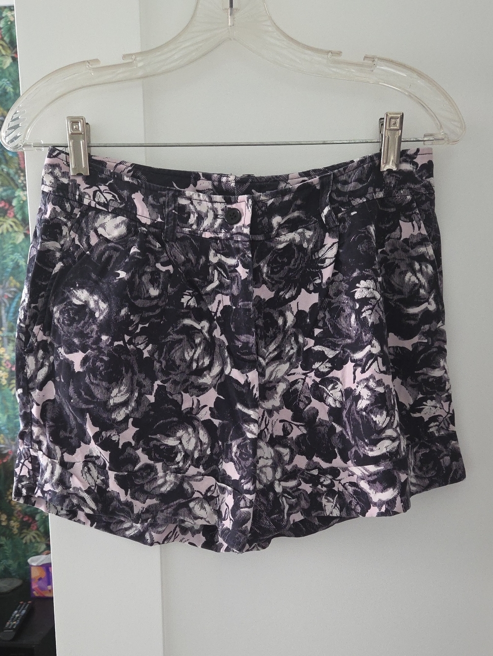 H&M Pink and Black Floral High-Rise Shorts